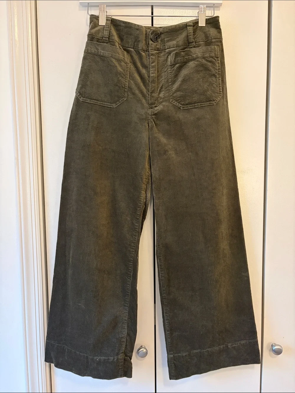 Anthropologie Maeve the Colette Wide-Leg Crop Corduroy Pants in Olive Green 26 - Picture 5 of 8